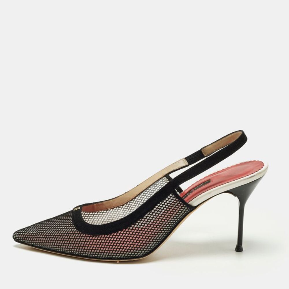 Ch Carolina Herrera Size 40 Black Mesh And Suede Slingback Pumps